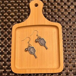 Silver Pickleball Paddle Earrings
